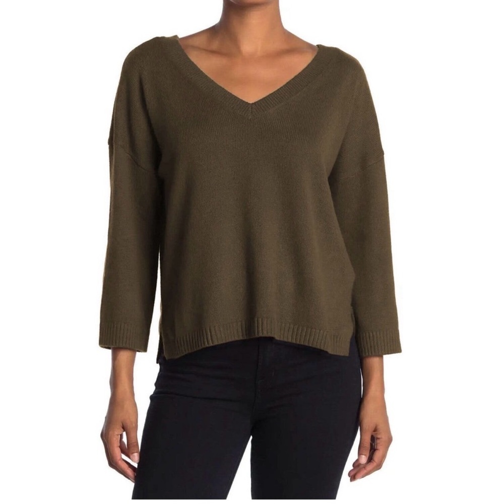 Madewell double V in heather elm green slouchy oversized sweater.